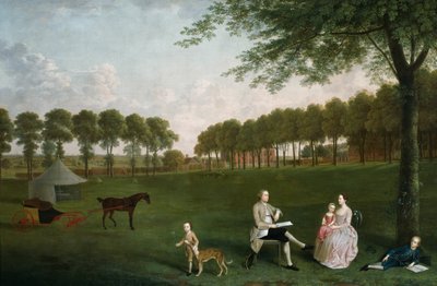 Sir John Shaw és családja az Eltham Lodge parkban, Kentben, 1761. alkotó: Arthur Devis