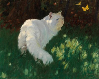 Fehér macska és pillangók alkotó: Arthur Heyer