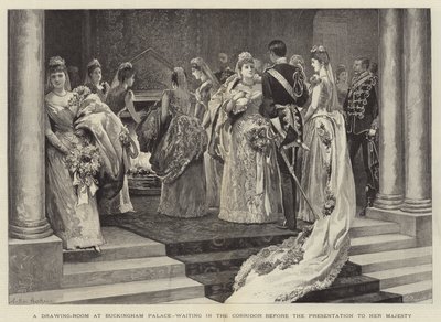 Szalon a Buckingham-palotában, a folyosón várva a bemutató előtt alkotó: Arthur Hopkins