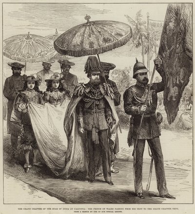 Az India Csillaga nagykáptalana Kalkuttában, a walesi herceg átmegy sátrából a nagy káptalani sátorba alkotó: Arthur Hopkins
