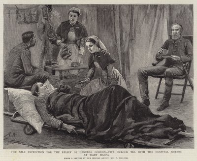 A Nílus-expedíció Gordon tábornok megsegítésére, Ötórai tea a kórházi nővérekkel Wady Halfában alkotó: Arthur Hopkins