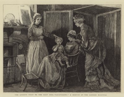 A királynő látogatása az East Enden, felépülés, vázlat a londoni kórházban alkotó: Arthur Hopkins