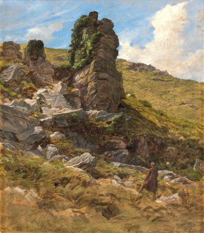 A Rocky Outcrop (olaj a kártyán) alkotó: Arthur Hughes