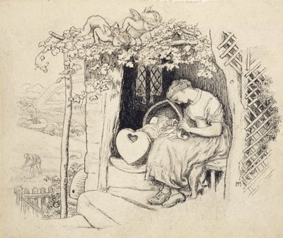 By the Cradle (toll és tinta grafitra) alkotó: Arthur Hughes