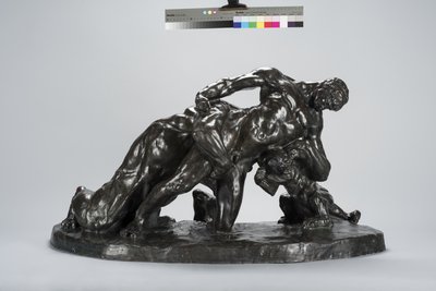 Harcba zárt férfi oroszlánkölyökkel (bronz) alkotó: Arthur Putnam