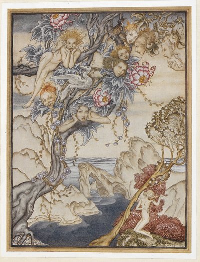 III. FELVONÁS: II. jelenet, 144. sor A sziget tele van zajokkal, hangokkal és édes levegővel, amelyek örömet okoznak és nem bántanak. alkotó: Arthur Rackham