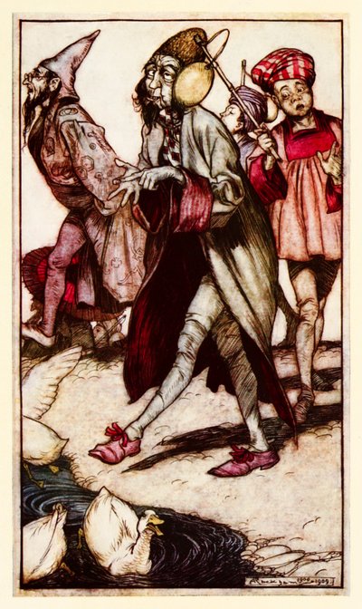 Egy laputi úriember sétál a III. részből: Utazás Laputába stb. a Gullivers Travels-ben, Jonathan Swift alkotó: Arthur Rackham