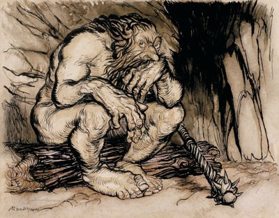 Egy legfantasztikusabb óriás, illusztráció az angol tündérmesékből, 1918-ban (toll, tinta és WC papíron) alkotó: Arthur Rackham