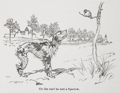 Egy kutya és egy veréb. alkotó: Arthur Rackham