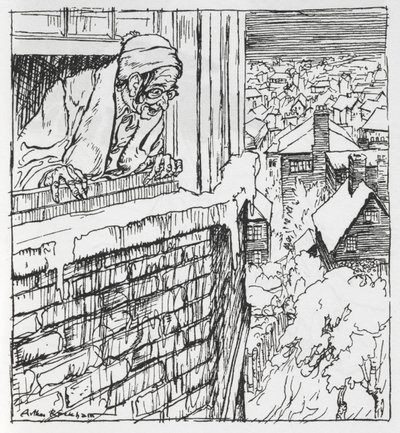 Egy férfi néz ki az ablakon alkotó: Arthur Rackham