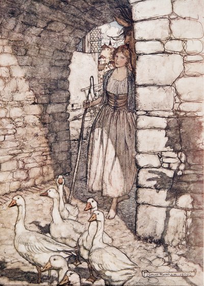 Jaj! Kedves Falada, ott lógsz .. , a Grimm testvérek tündérmeséiből, kocsmából. 1909 alkotó: Arthur Rackham