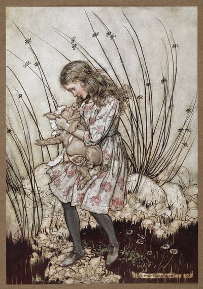 Alice és a disznó babának öltözött alkotó: Arthur Rackham