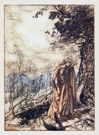 Brünnhilde. Illusztráció a Rajna aranyhoz és a Valkűrhöz, Richard Wagnertől, 1910 alkotó: Arthur Rackham