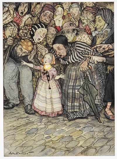 – De nincs rajta semmi – mondta egy kisgyerek. Színes illusztráció a történethez, "a császár új ruhái". alkotó: Arthur Rackham