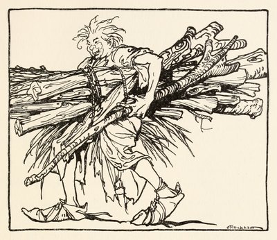 Carl menedéket épít éjszakára, az ír tündérmesékben szereplő The Carl of the Drab Coat című filmből alkotó: Arthur Rackham