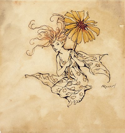 Daisy Fairy, illusztráció Peter Pantől a Kensington Gardens-ben, J. M. Barrie, megjelent 1912-ben (toll, tinta és WC papíron) alkotó: Arthur Rackham