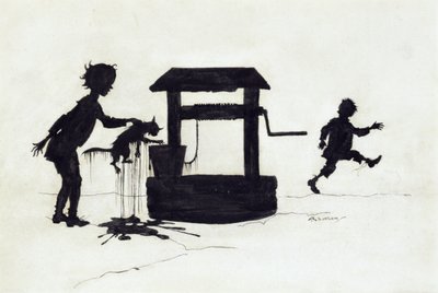 Ding Dong Bell, illusztráció a Mother Goose: The Old Nursery Rhymes című könyvből, 1913-ban (toll és tinta) alkotó: Arthur Rackham