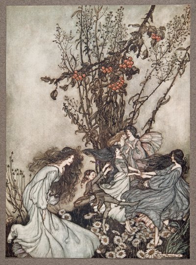 A tündérek soha nem mondják, hogy boldognak érezzük magunkat, amit mondanak: Táncosan zuhantunk, Peter Pan-től a Kensington Gardensben, J M Barrie (1860-1937), pub. 1906 alkotó: Arthur Rackham