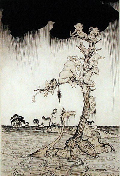 Árvíz (toll, tinta és akvarell papíron) alkotó: Arthur Rackham