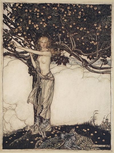 Freia, a szép, illusztráció a Rajnaarany és a Valkűrből alkotó: Arthur Rackham