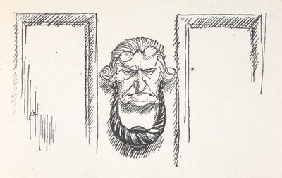 Bejárati ajtó kopogtatója Scrooge arcával alkotó: Arthur Rackham