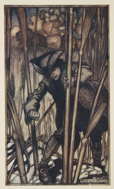 Gullivert félelem sújtja a The Brobdingnagian Reapers első látásra, a Gulliver utazásai, Jonathon Swift (1667-1745), pub. 1909 (színes litó) alkotó: Arthur Rackham