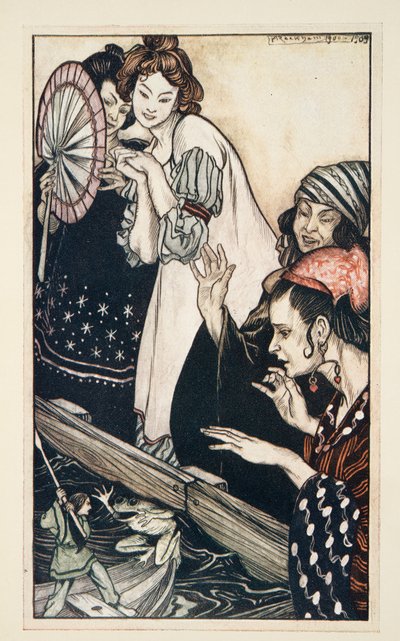 Gulliver találkozása a békával, Jonathon Swift (1667-1745) Gulliver utazásai című művéből, pub. 1909 (színes litó) alkotó: Arthur Rackham
