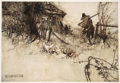 Úgy találta, hogy a ház elpusztult? A kutyám, sóhajtott szegény Rip, elfelejtett engem. Rip Van Winkle-től Washington Irvingtől, kocsmából. 1910 alkotó: Arthur Rackham