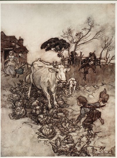 Tehene eltévedt, vagy a káposzta közé került. Rip Van Winkle-től Washington Irving, kocsma. 1910 alkotó: Arthur Rackham