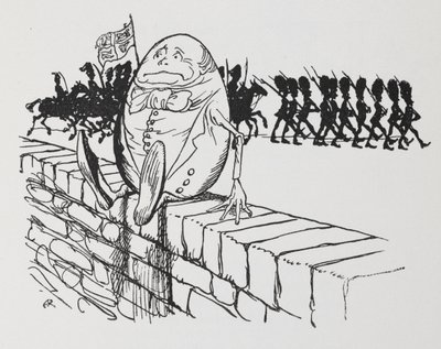 Humpty Dumpty a falon ült. alkotó: Arthur Rackham