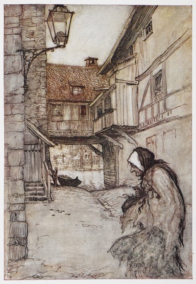 Illusztráció: A szalma, a szén és a bab. alkotó: Arthur Rackham