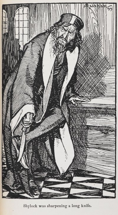 Shylock illusztrációja a Velencei kereskedőből alkotó: Arthur Rackham