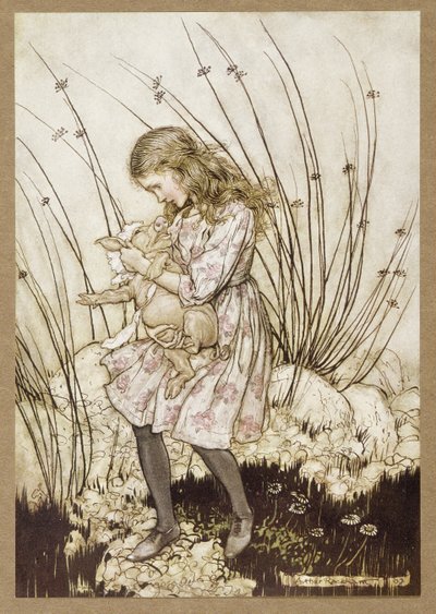 "Újra olyan hevesen felmordult, hogy némi riadalommal lenézett az arcába" - Lewis Carroll, kocsma Alice kalandjai Csodaországban című művéből. 1907 (színes litó) alkotó: Arthur Rackham