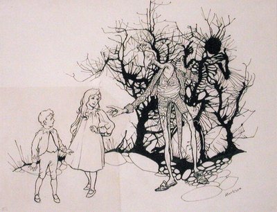 „Egyfajta csontváz volt”, illusztráció a „The Zankiwank and the Bletherwitch” című művéből, S.J. Adair Fitzgerald, 1896-ban megjelent (toll és tinta) alkotó: Arthur Rackham