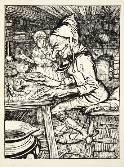 Lay!, üvöltötte az óriás, majd a tyúk azonnal lerakott egy szilárd arany tojást, The Arthur Rackham Fairy Book, kocsmából. 1933 alkotó: Arthur Rackham