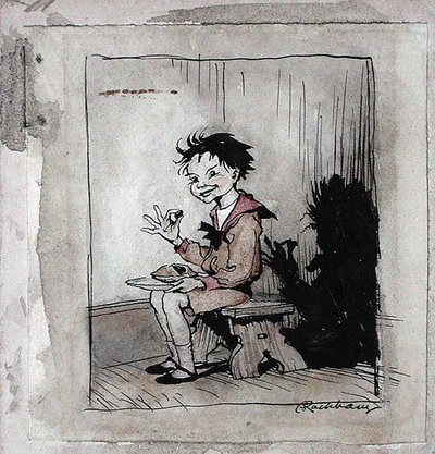 Little Jack Horner, 1913-ban megjelent „Mother Goose, The Old Nursery Rhymes” illusztrációja (toll, tinta és akvarell papíron) alkotó: Arthur Rackham