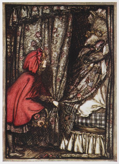 Little Red Riding and the Wolf öltözött a nagymama. alkotó: Arthur Rackham