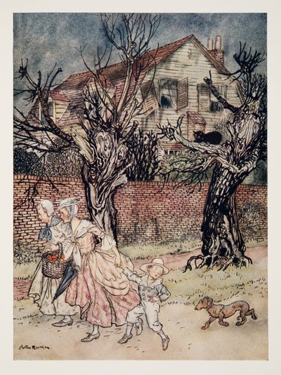 Csodálatos mesék Kísértetmezőkről, Kísértetjárta patakokról és Kísértetjárta házakról, Washington Irving (1783-1859), kocsma The Legend of Sleepy Hollow-ból. 1928 alkotó: Arthur Rackham