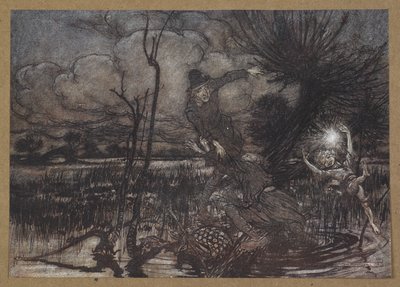 – Félrevezetni az éjszakai vándorokat, nevetve a kárukon? Jelenet a Szentivánéji álomból. alkotó: Arthur Rackham