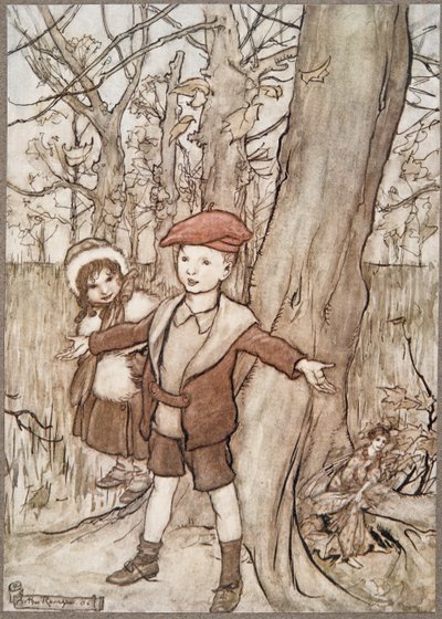 Egy nap meghallotta őket egy tündér .. , a Kensington Gardensben található Peter Pan-től J M Barrie (1860-1937), kocsma. 1906 alkotó: Arthur Rackham
