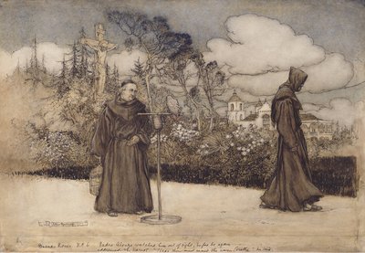 Padre Alonzo szem elől nézte, illusztrációja Eleanor Gates Good Night című művéből, 1907 (toll, tinta és WC papíron) alkotó: Arthur Rackham