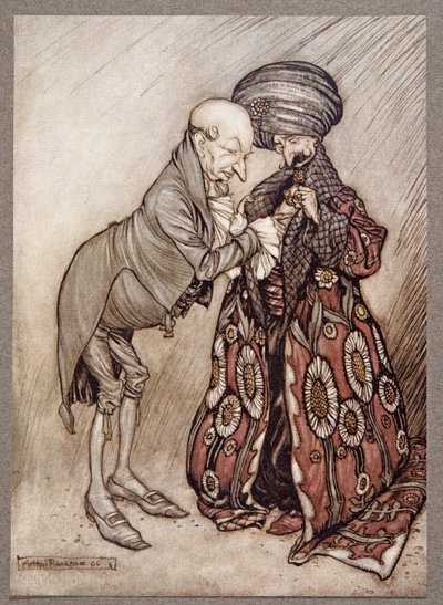 Megrázta kopasz fejét, és ezt mormolta: Hideg, elég hideg, Peter Pantől a Kensington Gardens-ben, J M Barrie (1860-1937), kocsma. 1906 alkotó: Arthur Rackham