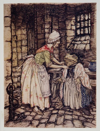 Professzionális hajtogatással rendezte el a kendőt, és a rozsdás motorháztető zsinórjait az álla alá kötötte, Kenneth Grahame (1859-1932) kocsmából. 1940 alkotó: Arthur Rackham