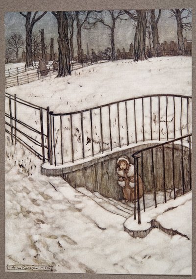 Elfutott St Govers-be, és elrejtőzött.. Peter Pan elől a Kensington Gardensben, J M Barrie (1860-1937), kocsma. 1906 alkotó: Arthur Rackham