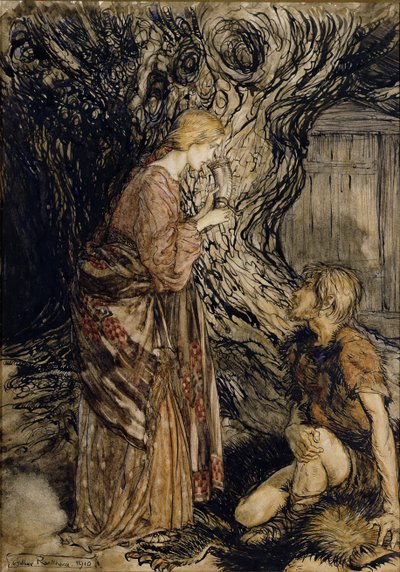 Siegmund és Sieglinde, Illusztráció: Rhinegold and the Valkyrie, Richard Wagner, Heinemann, 1910 (toll és tinta wc-vel papíron) alkotó: Arthur Rackham