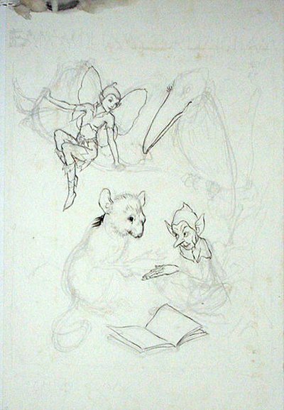 Tanulmány Emma Williams Burlingham könyvtáblájához (toll, tinta és akvarell papíron) alkotó: Arthur Rackham