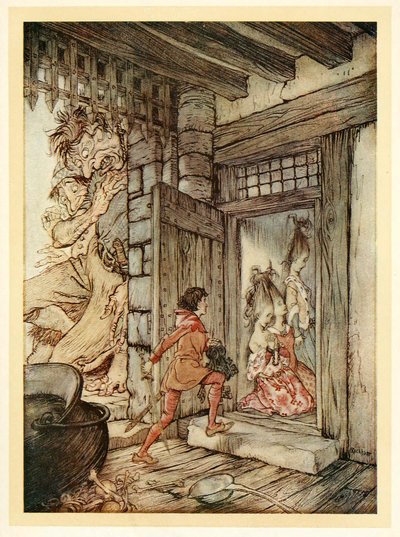 Jack elvette a kastély kulcsait, és kinyitotta az összes ajtót, az English Fairy Tales kocsmából. 1922. alkotó: Arthur Rackham