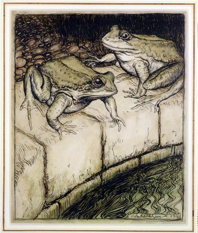 A békák és a kút, illusztráció az Aesops Fables-ből, 1912-ben (toll, tinta és WC papíron) alkotó: Arthur Rackham