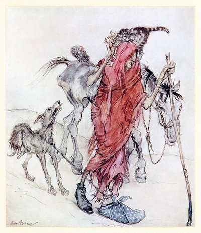 A Malom Hag egy csontos, vékony rúd volt, furcsa lábbal. a Mongans Frenzy in Irish Fairy Tales-ből alkotó: Arthur Rackham