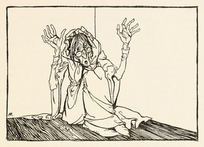 A Hag a fal mellett ült, a Morgans Frenzy-ből az Irish Fairy Tales-ben alkotó: Arthur Rackham